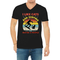 Surfing Cat I Like Cats And Surfing And Maybe 3 People Dad V-neck Tee | Artistshot