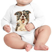 Close-up Of Border Collie, 1.5 Years Old, Looking At Camera Against Wh Long Sleeve Baby Bodysuit | Artistshot