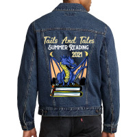 Tails And Tales Summer Reading 2021 Librarian Library Dragon Men Denim Jacket | Artistshot