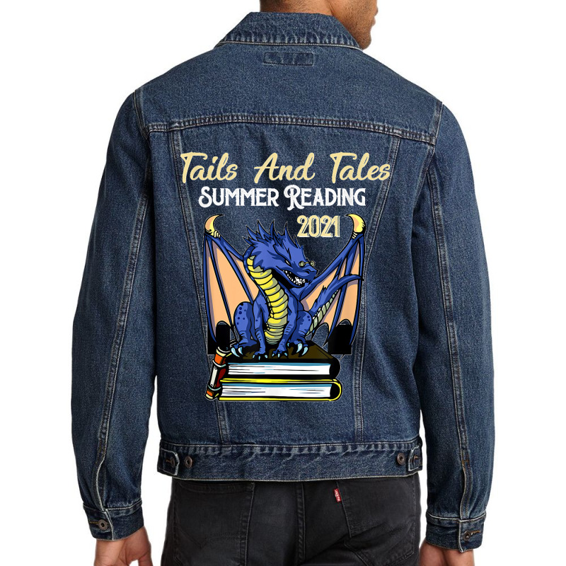 Tails And Tales Summer Reading 2021 Librarian Library Dragon Men Denim Jacket by LeonelSalas | Artistshot