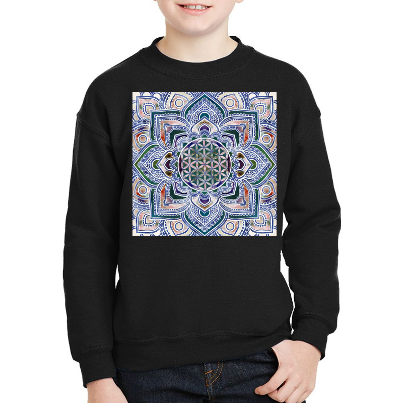 Flower Of Life In Lotus   Marble And Gold Youth Sweatshirt | Artistshot