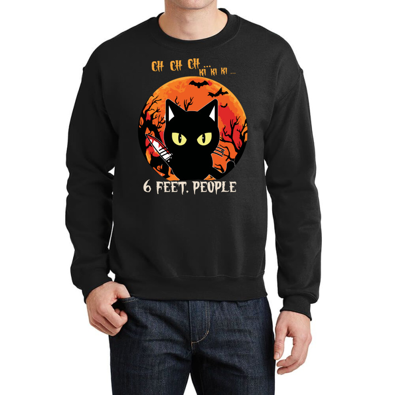 Black Cat Halloween Cat 6 Feet People 90 Cat Lover Crewneck Sweatshirt by peafowl | Artistshot