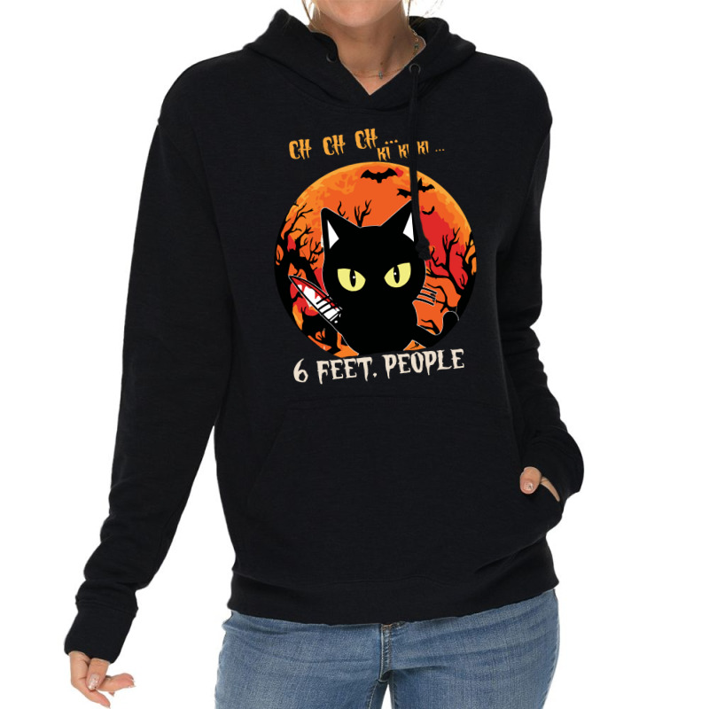 Black Cat Halloween Cat 6 Feet People 90 Cat Lover Lightweight Hoodie by peafowl | Artistshot