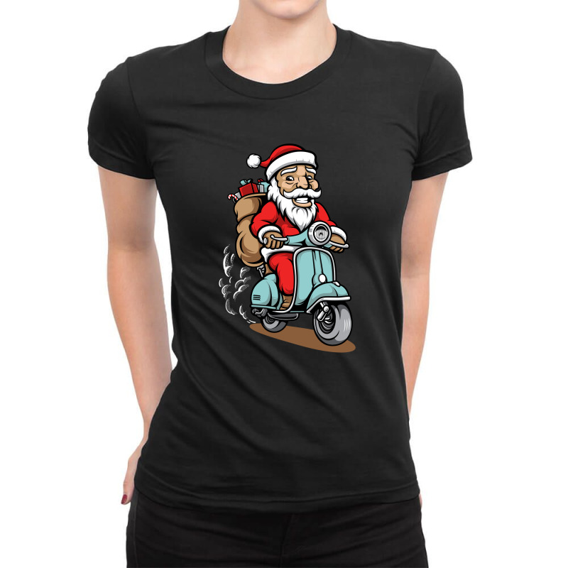 Santa Ride A Scooter Ladies Fitted T-Shirt by cithu09 | Artistshot