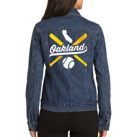 Womens Oakland Baseball Vintage California Pride Love City Green V Nec Ladies Denim Jacket | Artistshot