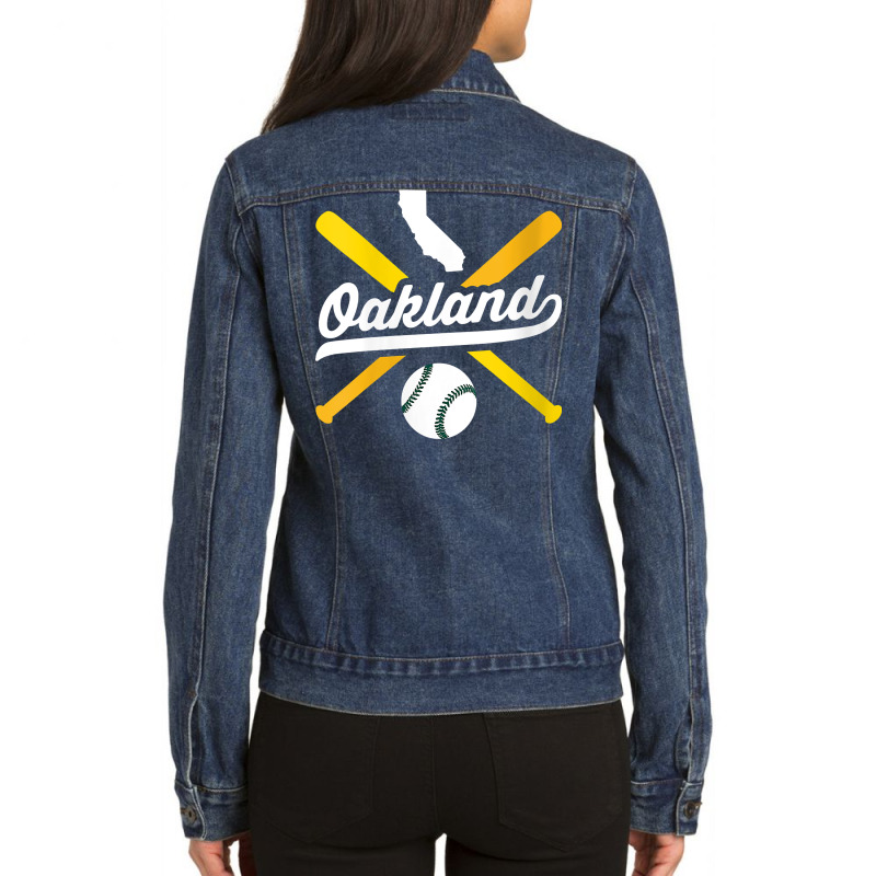 Womens Oakland Baseball Vintage California Pride Love City Green V Nec Ladies Denim Jacket by shielsqdkatulag | Artistshot