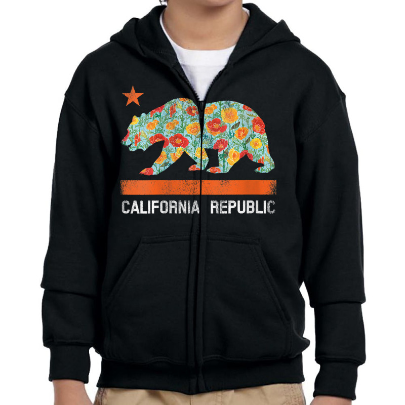 Womens California Republic State Bear Star Poppy Flower La Cali Tee V Youth Zipper Hoodie by loreyviwootenm | Artistshot