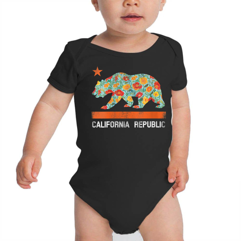 Womens California Republic State Bear Star Poppy Flower La Cali Tee V Baby Bodysuit by loreyviwootenm | Artistshot