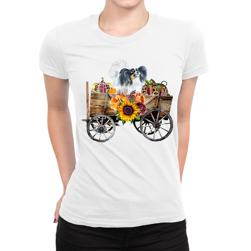 Womens Papillon Gifts Clothing   Papillon Dog In Country Wagon V Neck Ladies Fitted T-Shirt by shielsqdkatulag | Artistshot