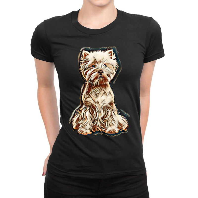 West Highland White Terrier Dog  Isolated  On Black Background In Stud Ladies Fitted T-Shirt by Kemnabi | Artistshot