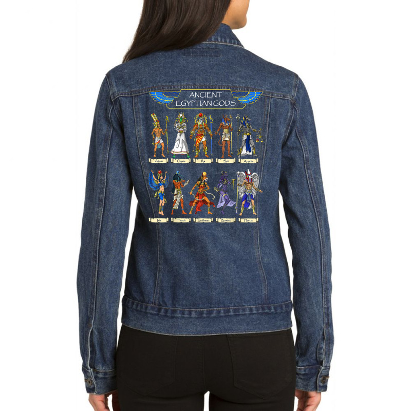 Egyptian Gods Ancient Mythology Pharaoh Anubis Thoth Horus T Shirt Ladies Denim Jacket by beansidpeelleo | Artistshot