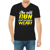 She Will Run And Not Grow Weary Cristian Faith Isaiah 4031 T Shirt V-neck Tee | Artistshot