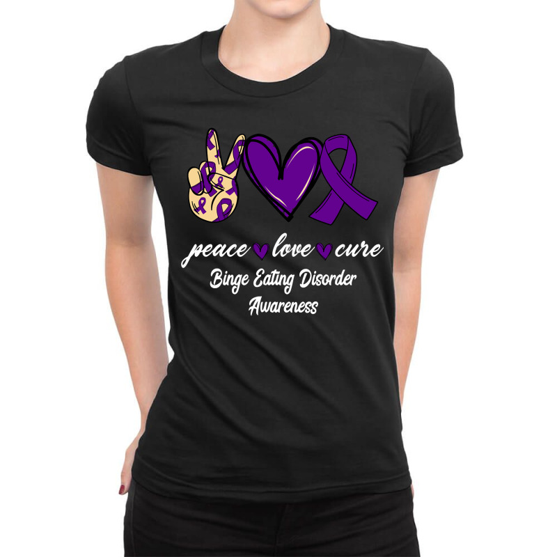 Peace Love Cure Binge Eating Disorder Ribbon Awareness Pullover Hoodie Ladies Fitted T-Shirt by klezgbnist | Artistshot