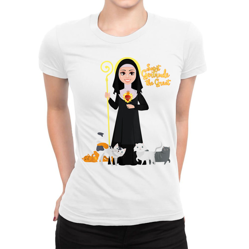 Womens St Gertrude Patron Saint Of Cats Lovers Great Nivelles V Neck T Ladies Fitted T-Shirt by munceylsareiasjr | Artistshot