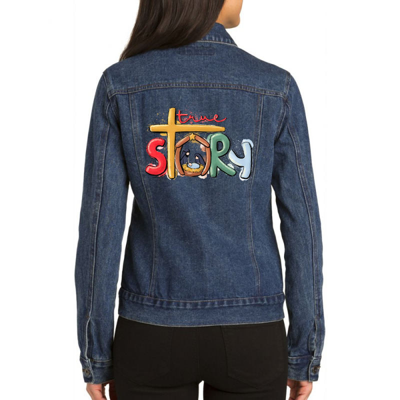 Christian True Story Christmas Nativity Jesus Christian Christmas 455  Ladies Denim Jacket by pester | Artistshot