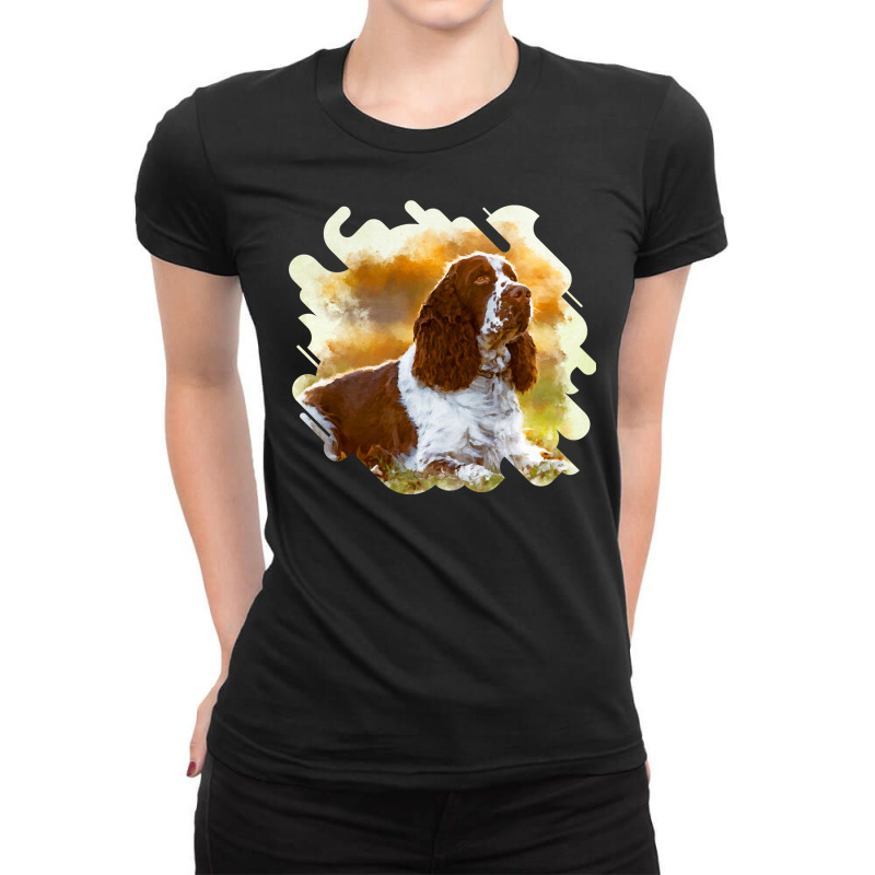 Dog English Cocker Spaniel Dog Digital Art Puppy Animal Paw Ladies Fitted T-Shirt by peafowl | Artistshot