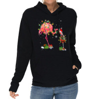 Flamingo Tropical Funny Flamingo Drinking Wine On Christmas Xmas Pajam Lightweight Hoodie | Artistshot