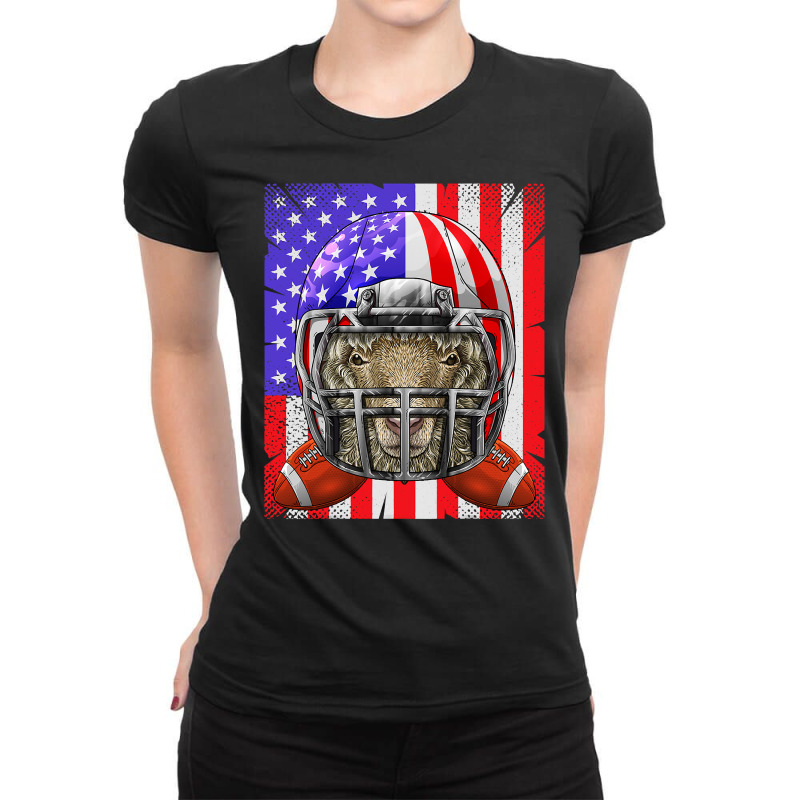 Football Sheep Football Usa Flag Merica Farm Animal Football 228 Ladies Fitted T-Shirt by peafowl | Artistshot