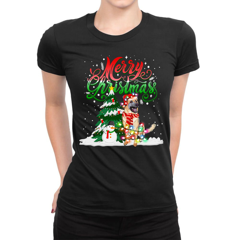 German Shepherd Gsd Christmas Lights Pajama Matching German Shepherd S Ladies Fitted T-Shirt by pester | Artistshot