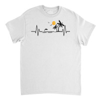 Heartbeat With Tropical Palm Trees Beach Island And Dolphin T Shirt Classic T-shirt | Artistshot