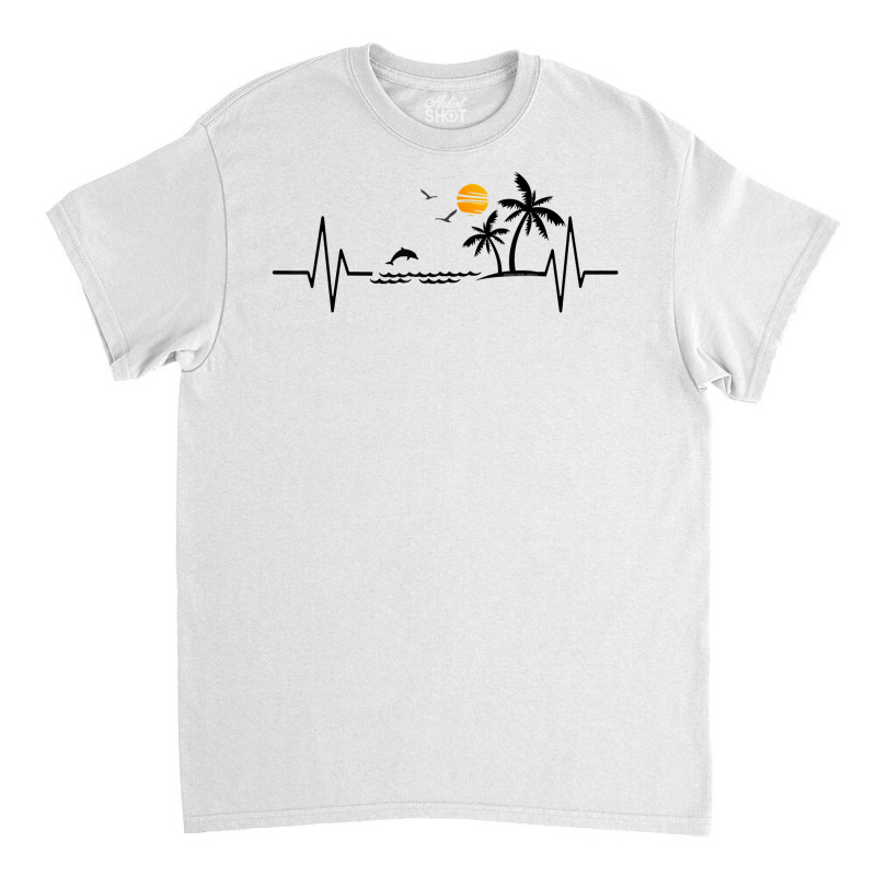 Heartbeat With Tropical Palm Trees Beach Island And Dolphin T Shirt Classic T-shirt by klezgbnist | Artistshot