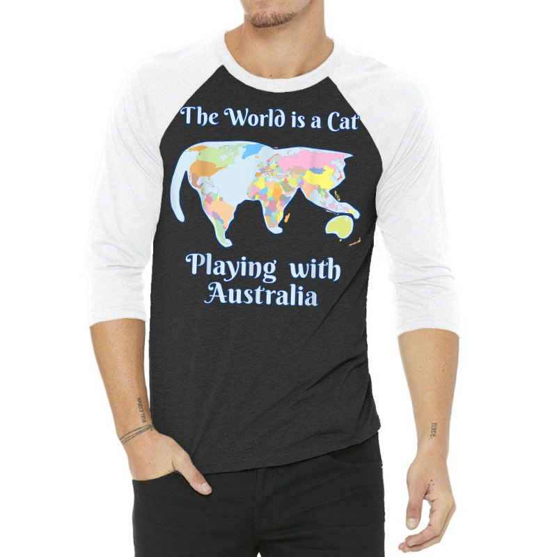 Funny World Is A Cat Playing Map T Shirt 3/4 Sleeve Shirt | Artistshot