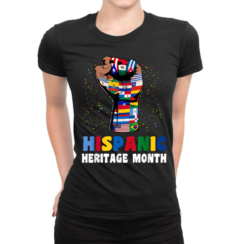 Hispanic Heritage Month Colorful Countries Flags Latinx Hand T Shirt Ladies Fitted T-Shirt by klezgbnist | Artistshot