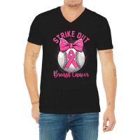 Womens Strike Out Breast Cancer Awareness Day Pink Ribbon Baseball V-neck Tee | Artistshot