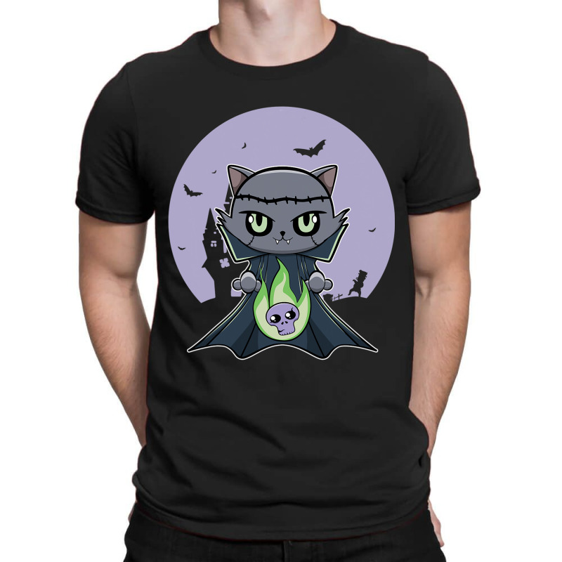 Black Cat Vampire Dracula And Magic Anime Halloween Fire T-shirt | Artistshot