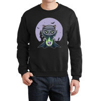 Black Cat Vampire Dracula And Magic Anime Halloween Fire Crewneck Sweatshirt | Artistshot