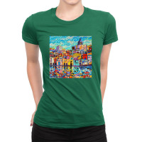 Italy Procida Island Marina Corricella Naples Bay Palette Knife Oil Pa Ladies Fitted T-shirt | Artistshot