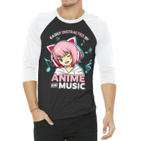 Easily Distracted By Anime And Music Women Anime Teen Girls 3/4 Sleeve Shirt | Artistshot