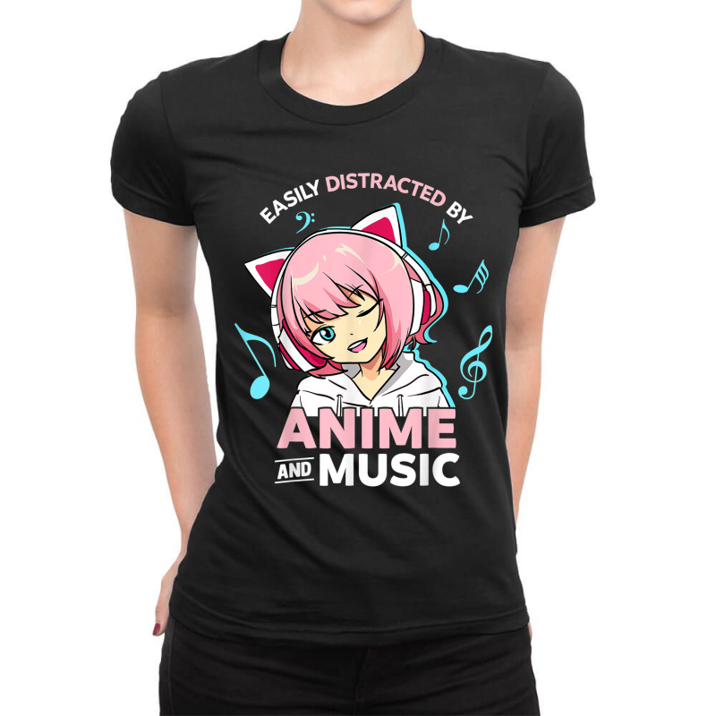 Easily Distracted By Anime And Music Women Anime Teen Girls Ladies Fitted T-Shirt by MadisonDesign | Artistshot