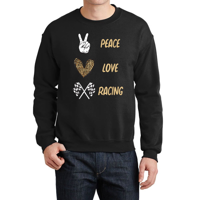 Women's Racing Design Kids Girls Peace Love Racing Race Flag Video Gam Crewneck Sweatshirt by CaleDesign | Artistshot