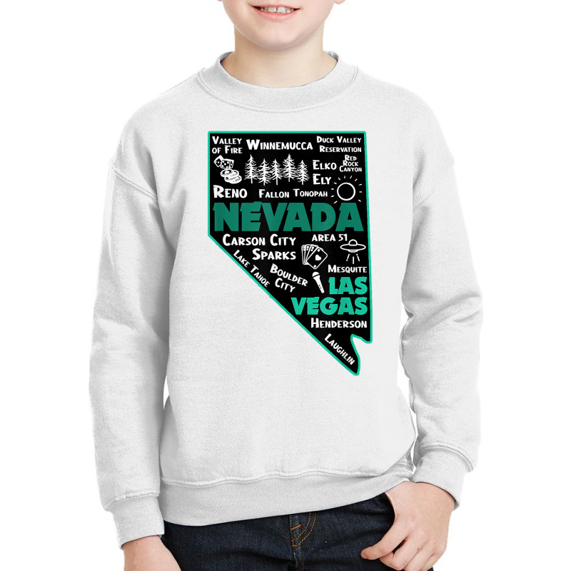 Nevada Las Vegas Map Winnemucca Reno Elko Ely Carson City T Shirt Youth Sweatshirt | Artistshot