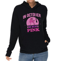 In October We Wear Pink Dinosaurs Witch Breast Cancer Lightweight Hoodie | Artistshot