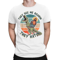 They See Me Roarin They Hatin - Jesus Riding A Dinosaur Music Retro T-shirt | Artistshot