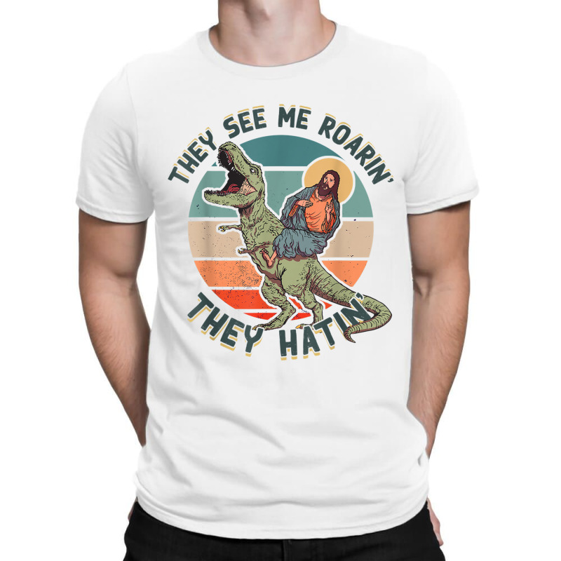 They See Me Roarin They Hatin - Jesus Riding A Dinosaur Music Retro T-shirt | Artistshot