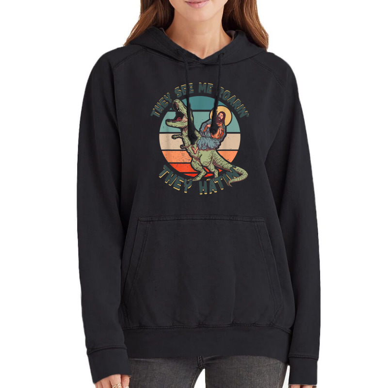 They See Me Roarin They Hatin - Jesus Riding A Dinosaur Music Retro Vintage Hoodie | Artistshot