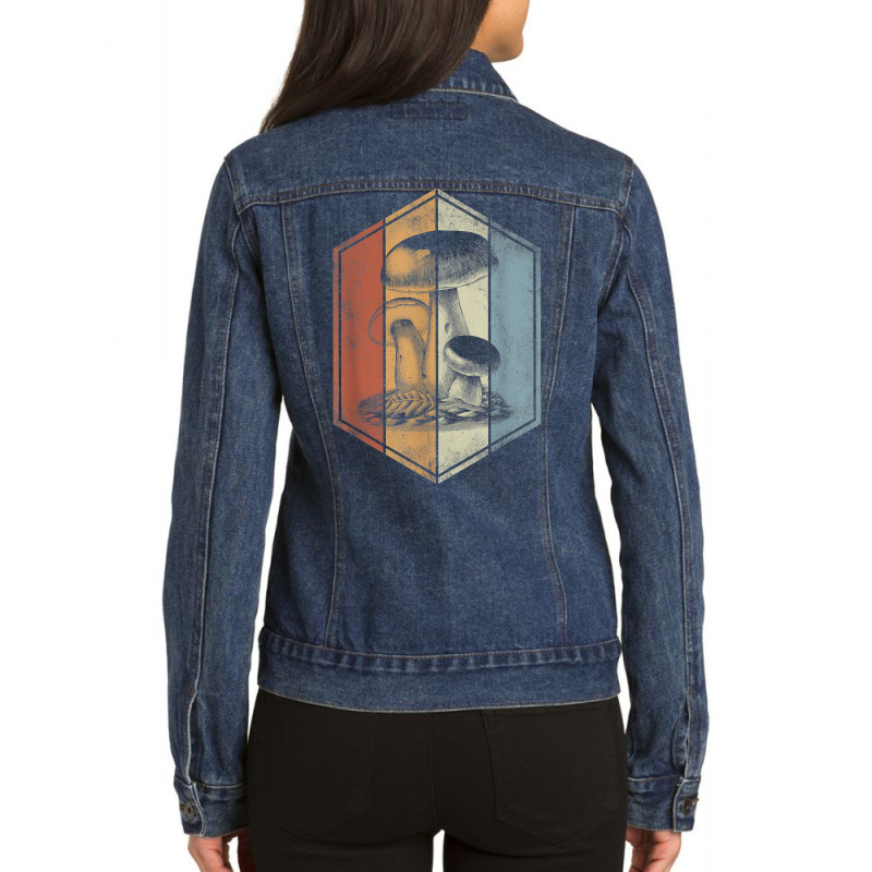 Mushroom Retro Style Mycology Fungi Foraging Mushroom Lover T Shirt Ladies Denim Jacket by milkeyderamse | Artistshot