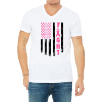 Fight Breast Survivor American Flag Breast Cancer Awareness Lover Gift V-neck Tee | Artistshot