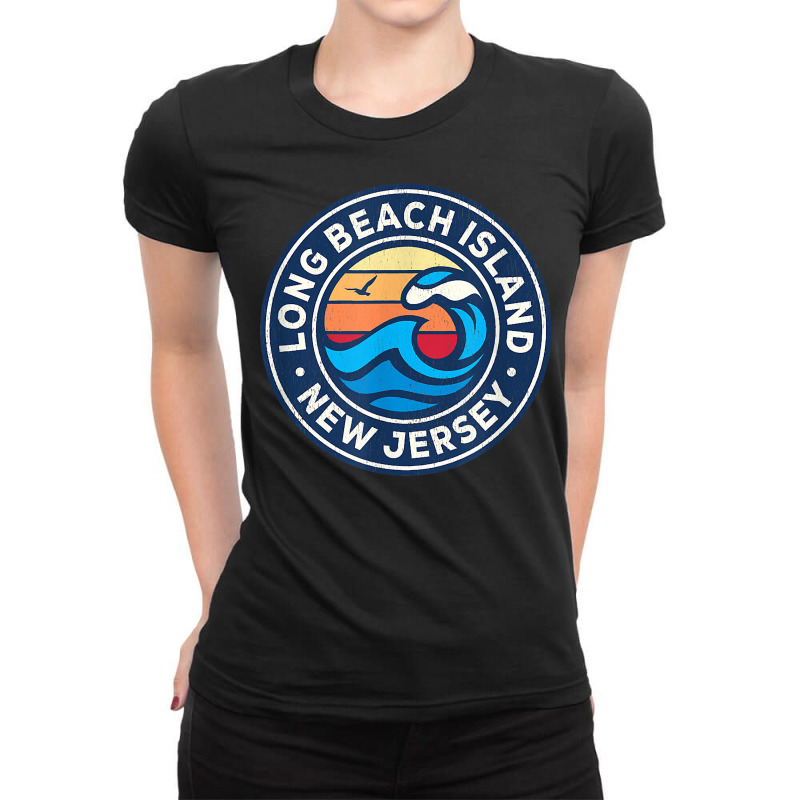 Long Beach Island New Jersey Nj Vintage Nautical Waves Desig T Shirt Ladies Fitted T-Shirt by klezgbnist | Artistshot