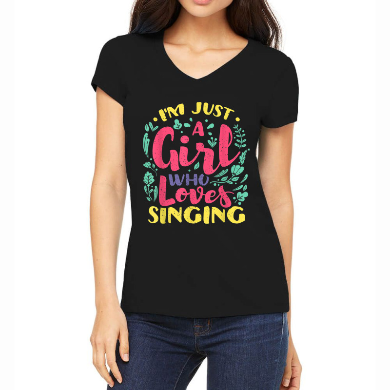 I'm Just A Girl Who Loves Singing - Karaoke Musician Singer Women's V-Neck T-Shirt by Juan-Design | Artistshot