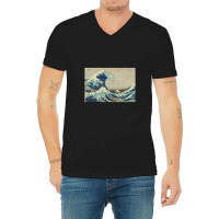 Great Wave Off The Coast Of Kanagawa By Katsushika Hokusai V-neck Tee | Artistshot