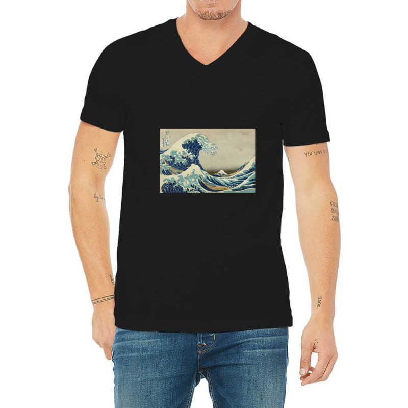 Great Wave Off The Coast Of Kanagawa By Katsushika Hokusai V-Neck Tee by acesenpaii | Artistshot