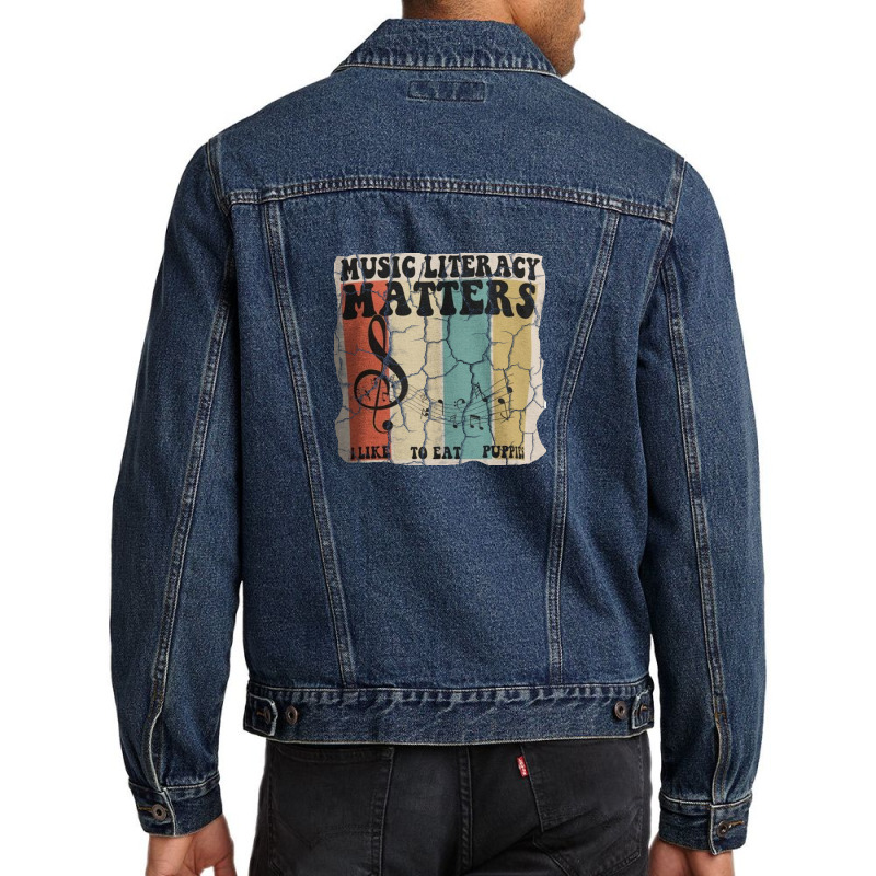 Music Literacy Matters I Like To Eat Puppies Men Denim Jacket | Artistshot