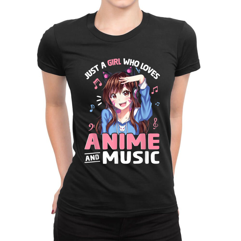 Just A Girl Who Loves Anime And Music Anime Lover Teen Girls Ladies Fitted T-Shirt by Juan-Design | Artistshot