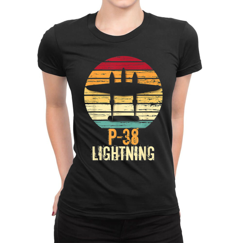 Vintage Warbird P 38 Lightning Fighter Airplane T Shirt Ladies Fitted T-Shirt by milkeyderamse | Artistshot