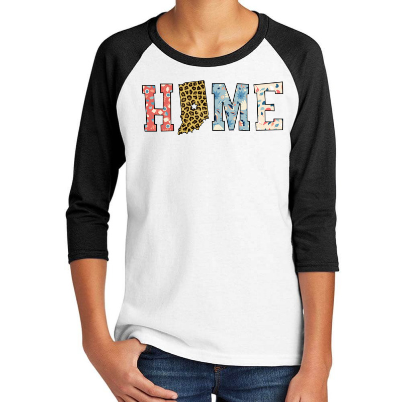 Home State Indiana Map With Floral Pattern And Leopard Texture Youth 3/4 Sleeve | Artistshot