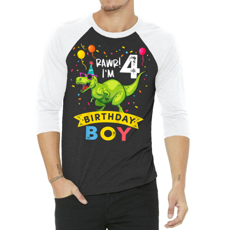 Kids 4 Year Old Shirt 4th Birthday Boy T Rex Dinosaur T Shirt 3/4 Sleeve Shirt | Artistshot